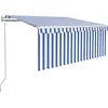 Image de vidaXL - Luifel - met - rolgordijn, - LED - en - windsensor - 3x2,5 - m - blauw - en - wit