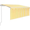 Image de vidaXL - Luifel - met - rolgordijn, - LED - en - windsensor - 3,5x2,5 - m - geel - en - wit