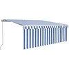 Image de vidaXL - Luifel - handmatig - uittrekbaar - met - rolgordijn - 4x3 - m - blauw - en - wit