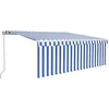 Image de vidaXL - Luifel - handmatig - uittrekbaar - met - rolgordijn - LED - 4x3 - m - blauw - wit