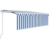 Image de vidaXL - Luifel - automatisch - rolgordijn - LED - windsensor - 4x3 - m - blauw - en - wit