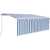 Image de vidaXL - Luifel - handmatig - uittrekbaar - rolgordijn - LED - 4,5x3 - m - blauw - wit