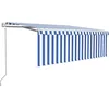 Image de vidaXL - Luifel - met - rolgordijn, - LED - en - windsensor - 4,5x3 - m - blauw - en - wit