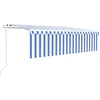 Image de vidaXL - Luifel - automatisch - rolgordijn - LED - windsensor - 5x3 - m - blauw - en - wit