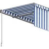 Image de vidaXL - Luifel - handmatig - uittrekbaar - met - rolgordijn - 3x2,5 - m - blauw - wit