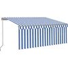 Image de vidaXL - Luifel - handmatig - uittrekbaar - rolgordijn - LED - 3x2,5 - m - blauw - wit