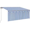 Image de vidaXL - Luifel - automatisch - uittrekbaar - met - rolgordijn - 3x2,5 - m - blauw - wit