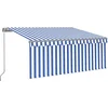 Image de vidaXL - Luifel - handmatig - uittrekbaar - met - rolgordijn - 3,5x2,5 - m - blauw - wit