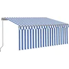 Image de vidaXL - Luifel - handmatig - uittrekbaar - rolgordijn - LED - 3,5x2,5 - m - blauw - wit