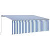 Image de vidaXL - Luifel - handmatig - uittrekbaar - met - rolgordijn - LED - 4x3 - m - blauw - wit