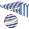 Image de vidaXL - Luifel - handmatig - uittrekbaar - met - rolgordijn - LED - 4x3 - m - blauw - wit