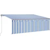 Image de vidaXL - Luifel - automatisch - uittrekbaar - met - rolgordijn - 4x3 - m - blauw - wit