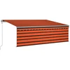 Image de vidaXL - Luifel - met - rolgordijn, - LED - en - windsensor - 4x3 - m - oranje - en - bruin