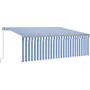 Image de vidaXL - Luifel - handmatig - uittrekbaar - rolgordijn - LED - 4,5x3 - m - blauw - wit