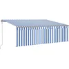 Image de vidaXL - Luifel - automatisch - uittrekbaar - met - rolgordijn - 4,5x3 - m - blauw - wit
