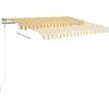 Image de vidaXL - Luifel - handmatig - uittrekbaar - met - palen - 3x2,5 - m - geel - en - wit
