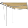Image de vidaXL - Luifel - handmatig - uittrekbaar - met - palen - 3,5x2,5 - m - geel - en - wit