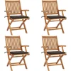 Image de vidaXL - Tuinstoelen - 4 - st - inklapbaar - met - kussens - massief - teakhout