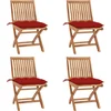 Image de vidaXL - Tuinstoelen - 4 - st - inklapbaar - met - kussens - massief - teakhout