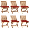 Image de vidaXL - Tuinstoelen - 6 - st - inklapbaar - met - kussens - massief - teakhout