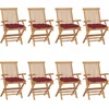Image de vidaXL - Tuinstoelen - 8 - st - met - wijnrode - kussens - massief - teakhout