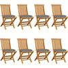 Image de vidaXL - Tuinstoelen - 8 - st - met - grijze - kussens - massief - teakhout