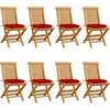 Image de vidaXL - Opklapbare - stoelen - met - rode - kussens, - 8 - stuks, - massief - teakhout