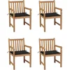Image de vidaXL - Tuinstoelen - 4 - st - met - zwarte - kussens - massief - teakhout