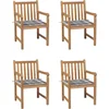 Image de vidaXL - Tuinstoelen - 4 - st - met - grijs - geruite - kussens - massief - teakhout