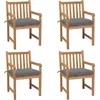 Image de vidaXL - Tuinstoelen - 4 - st - met - grijze - kussens - massief - teakhout