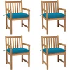 Image de vidaXL - Tuinstoelen - 4 - st - met - lichtblauwe - kussens - massief - teakhout