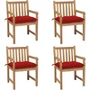 Image de vidaXL - Tuinstoelen - 4 - st - met - rode - kussens - massief - teakhout