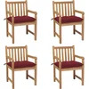 Image de vidaXL - Tuinstoelen - 4 - st - met - wijnrode - kussens - massief - teakhout
