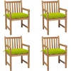 Image de vidaXL - Tuinstoelen - 4 - st - met - heldergroene - kussens - massief - teakhout