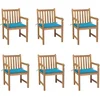 Image de vidaXL - Tuinstoelen - 6 - st - met - blauwe - kussens - massief - teakhout