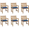 Image de vidaXL - Tuinstoelen - 6 - st - met - koningsblauwe - kussens - massief - teakhout