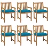 Image de vidaXL - Tuinstoelen - 6 - st - met - lichtblauwe - kussens - massief - teakhout