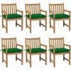 Image de vidaXL - Tuinstoelen - 6 - st - met - groene - kussens - massief - teakhout
