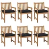 Image de vidaXL - Tuinstoelen - 6 - st - met - zwarte - kussens - massief - teakhout