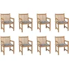 Image de vidaXL - Tuinstoelen - 8 - st - met - grijs - geruite - kussens - massief - teakhout