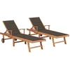 Image de vidaXL - Ligbedden - 2 - st - met - taupe - kussens - massief - teakhout