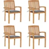 Image de vidaXL - Tuinstoelen - stapelbaar - 4 - st - met - kussens - massief - teakhout