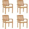 Image de vidaXL - Tuinstoelen - stapelbaar - 4 - st - met - kussens - massief - teakhout