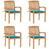 Image de vidaXL - Tuinstoelen - stapelbaar - 4 - st - met - kussens - massief - teakhout