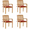 Image de vidaXL - Tuinstoelen - stapelbaar - 4 - st - met - kussens - massief - teakhout