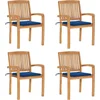 Image de vidaXL - Tuinstoelen - stapelbaar - 4 - st - met - kussens - massief - teakhout