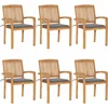 Image de vidaXL - Tuinstoelen - stapelbaar - 6 - st - met - kussens - massief - teakhout