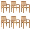 Image de vidaXL - Tuinstoelen - stapelbaar - 6 - st - met - kussens - massief - teakhout