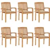 Image de vidaXL - Tuinstoelen - stapelbaar - 6 - st - met - kussens - massief - teakhout
