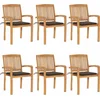 Image de vidaXL - Tuinstoelen - stapelbaar - 6 - st - met - kussens - massief - teakhout